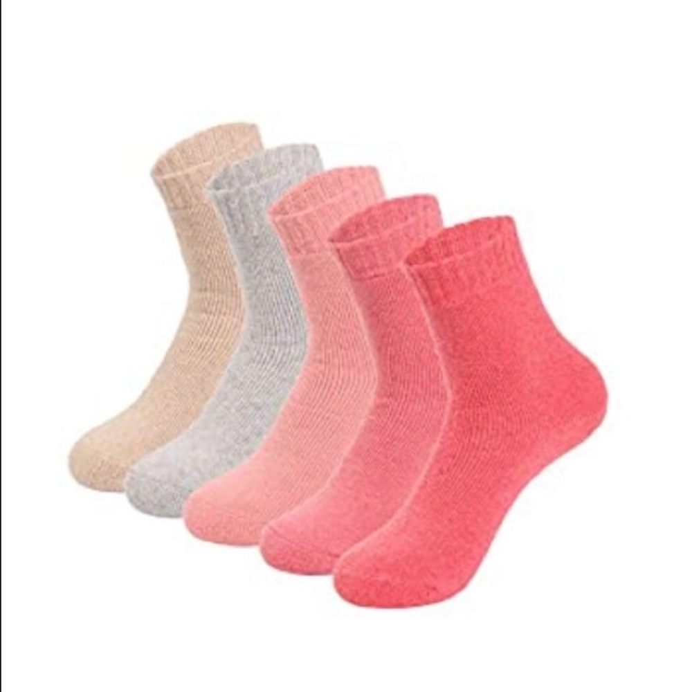5 Pairs Women Soft Warm Thick Knit Crew Wool Socks